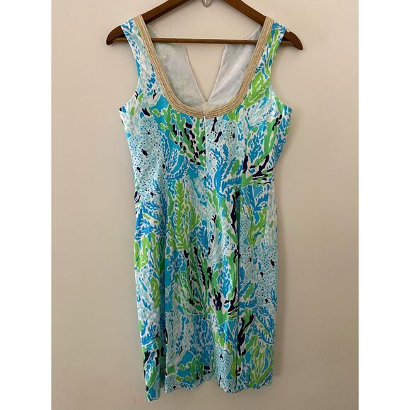 Lilly Pulitzer Janice Blue Green Gold Sheath Shift Dress 2 Flaw Minor - Picture 8 of 10